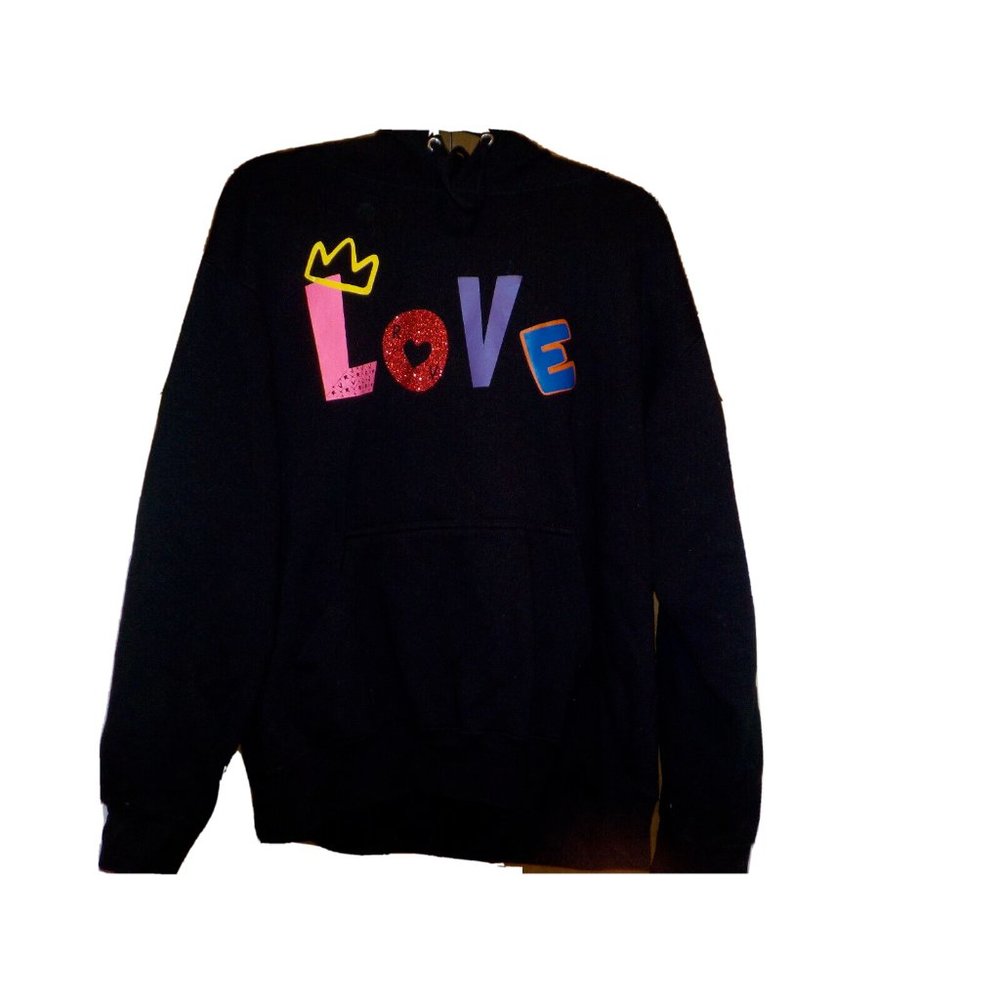 Knight LOVE Hooded Sweatshirt Royal Vision Fleece Lined Black Womens